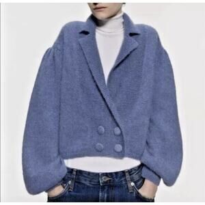 Zara Sweater Cardigan M Wool Alpaca Blend Old Money Quiet Luxury Preppy Balloon